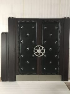 Home theater door black with silver hardware