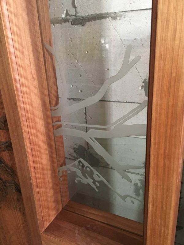 Custom Wood Door Etched Glass