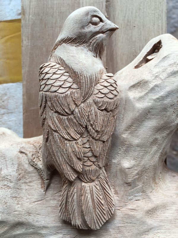 Pheasant sitting - hand carved wood door