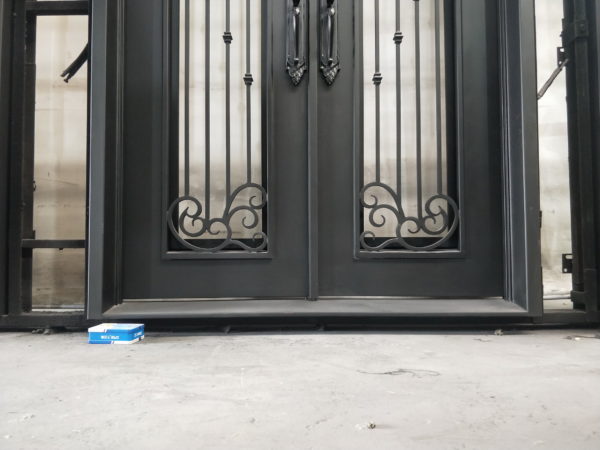 Elegant Wrought Iron Door with Transom close up, threshold